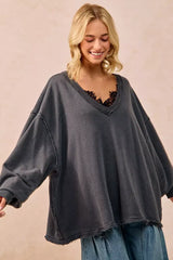 BiBi Mineral Washed French Terry Oversized Sweatshirt - Trendsi - Flyclothing LLC