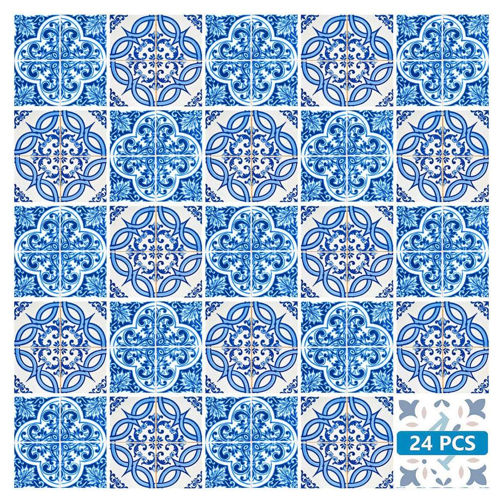 8" X 8" Blue and White Medi Peel And Stick Tiles - Homeroots - Flyclothing LLC