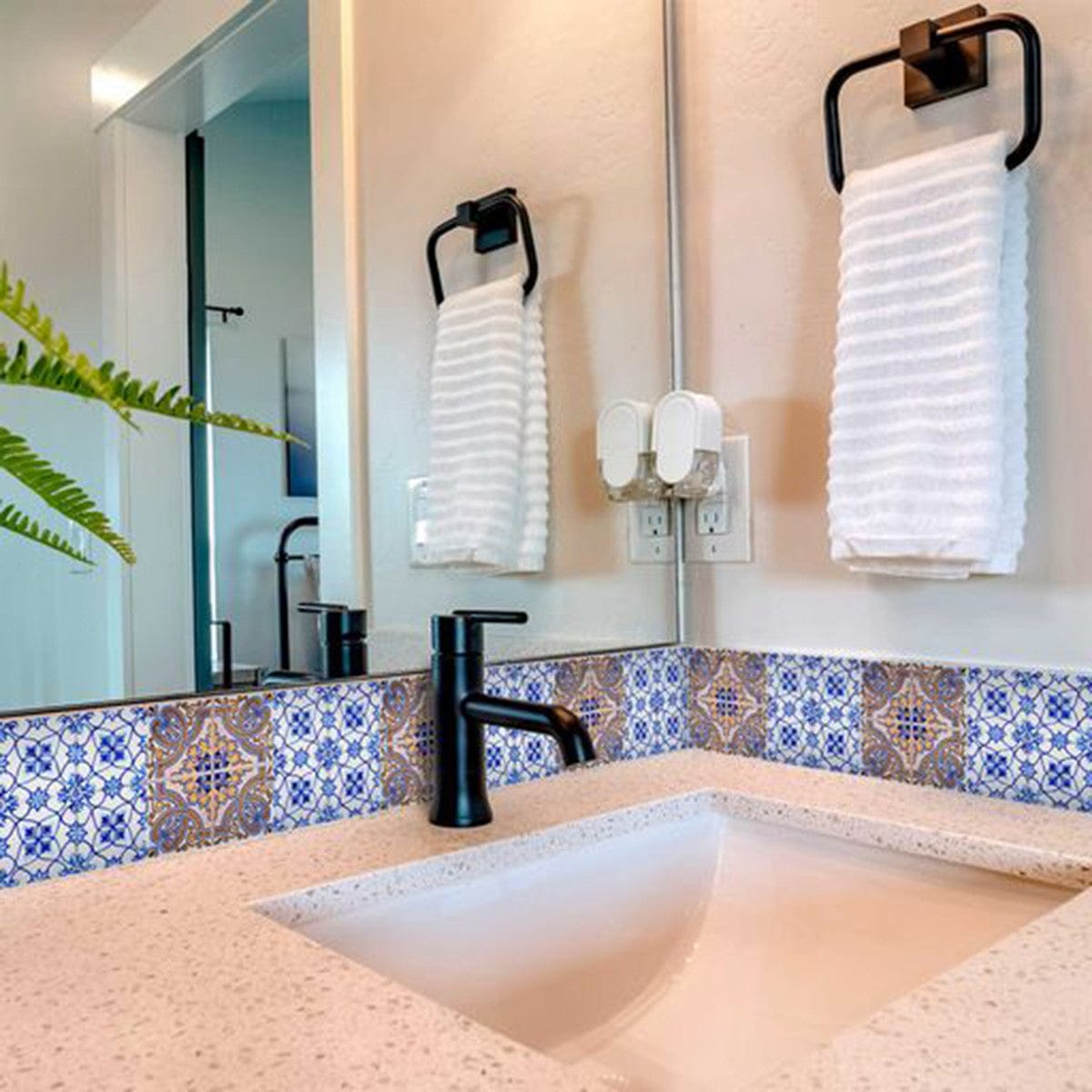 5" X 5" Blue and Muted Taupe Peel And Stick Tiles - Homeroots - Flyclothing LLC