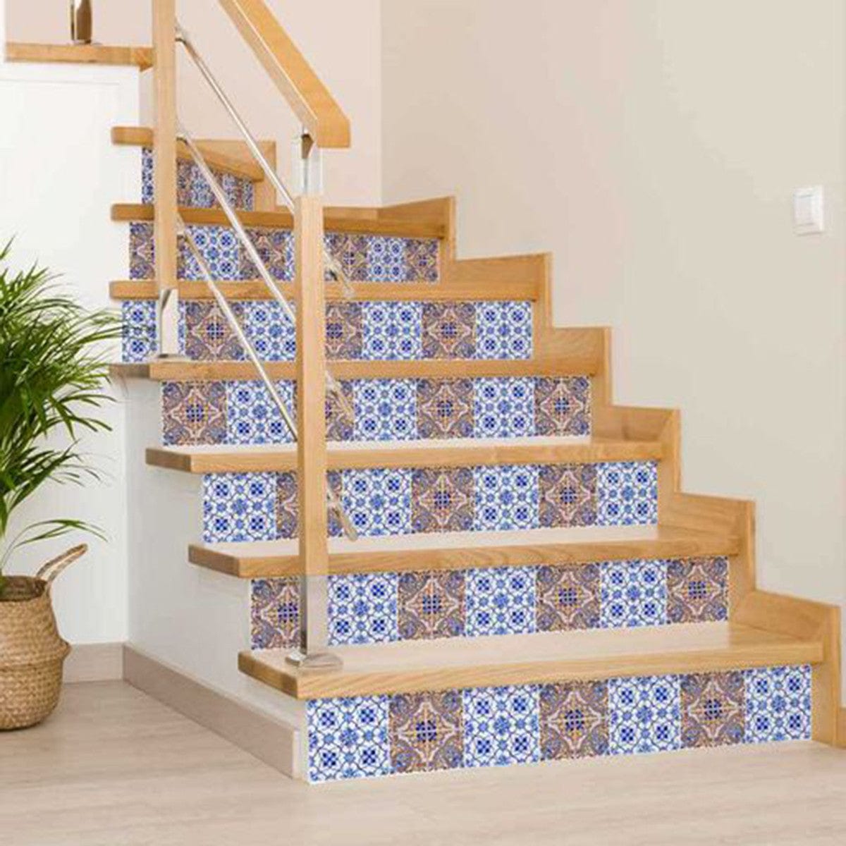 5" X 5" Blue and Muted Taupe Peel And Stick Tiles - Homeroots - Flyclothing LLC
