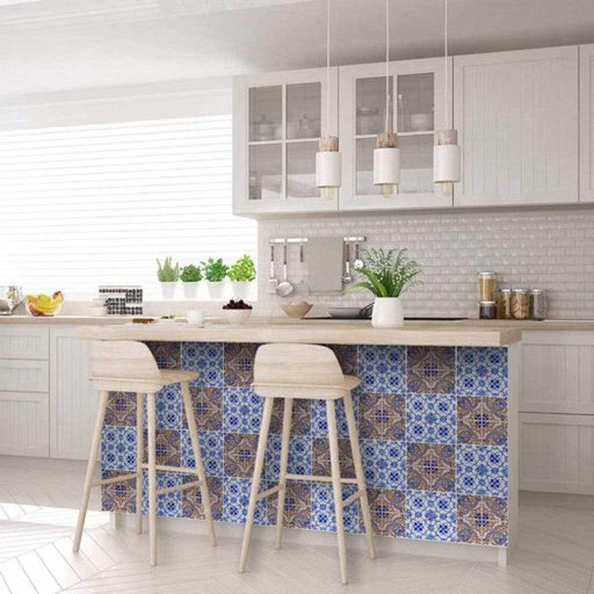 5" X 5" Blue and Muted Taupe Peel And Stick Tiles - Homeroots - Flyclothing LLC