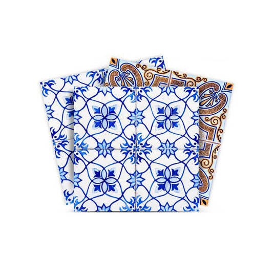 7" X 7" Blue and Muted Taupe Peel And Stick Tiles - Homeroots