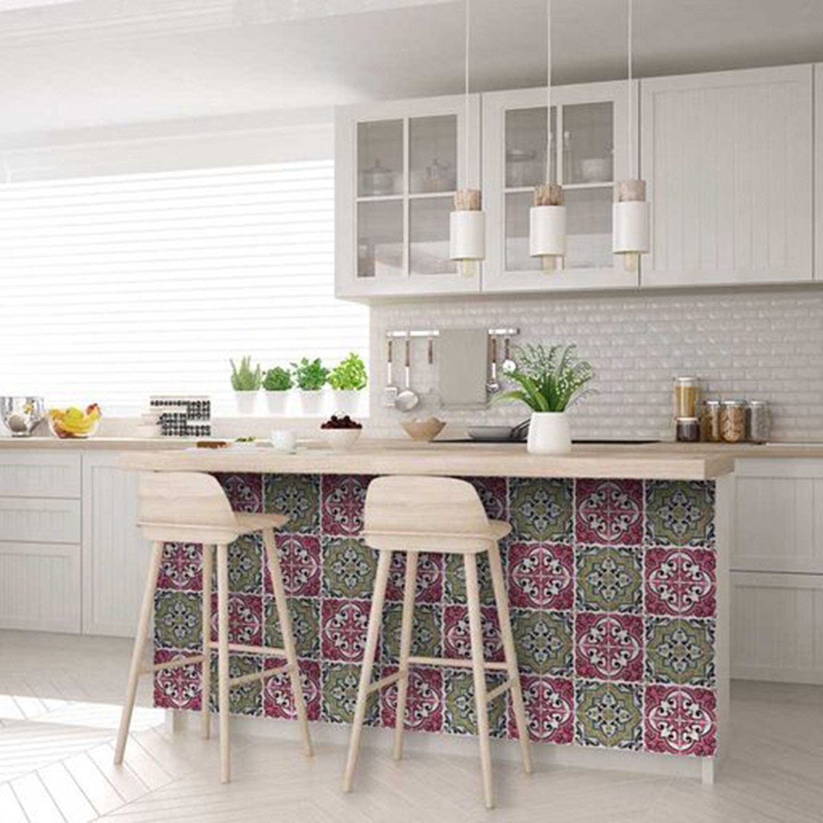 4" X 4" Vintage Cran and Green Peel and Stick Removable Tiles - Homeroots - Flyclothing LLC