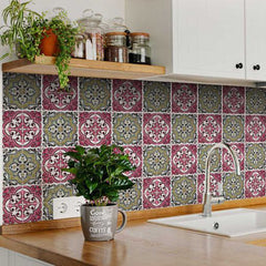 5" X 5" Vintage Cran and Green Peel and Stick Removable Tiles