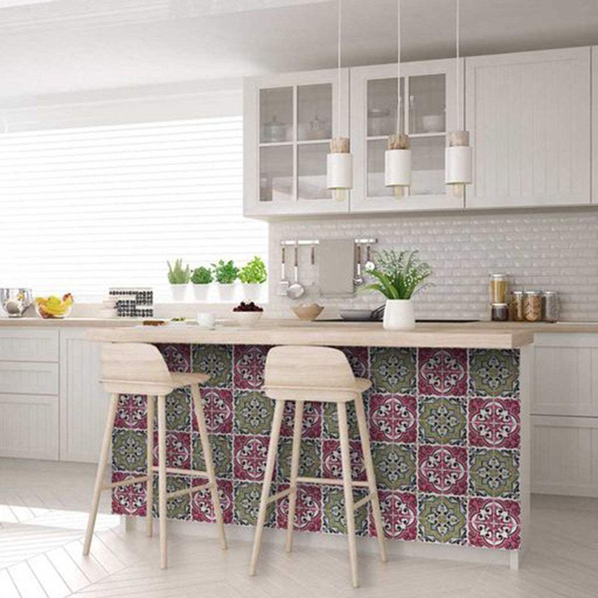 8" X 8" Vintage Cran and Green Peel and Stick Removable Tiles - Homeroots - Flyclothing LLC