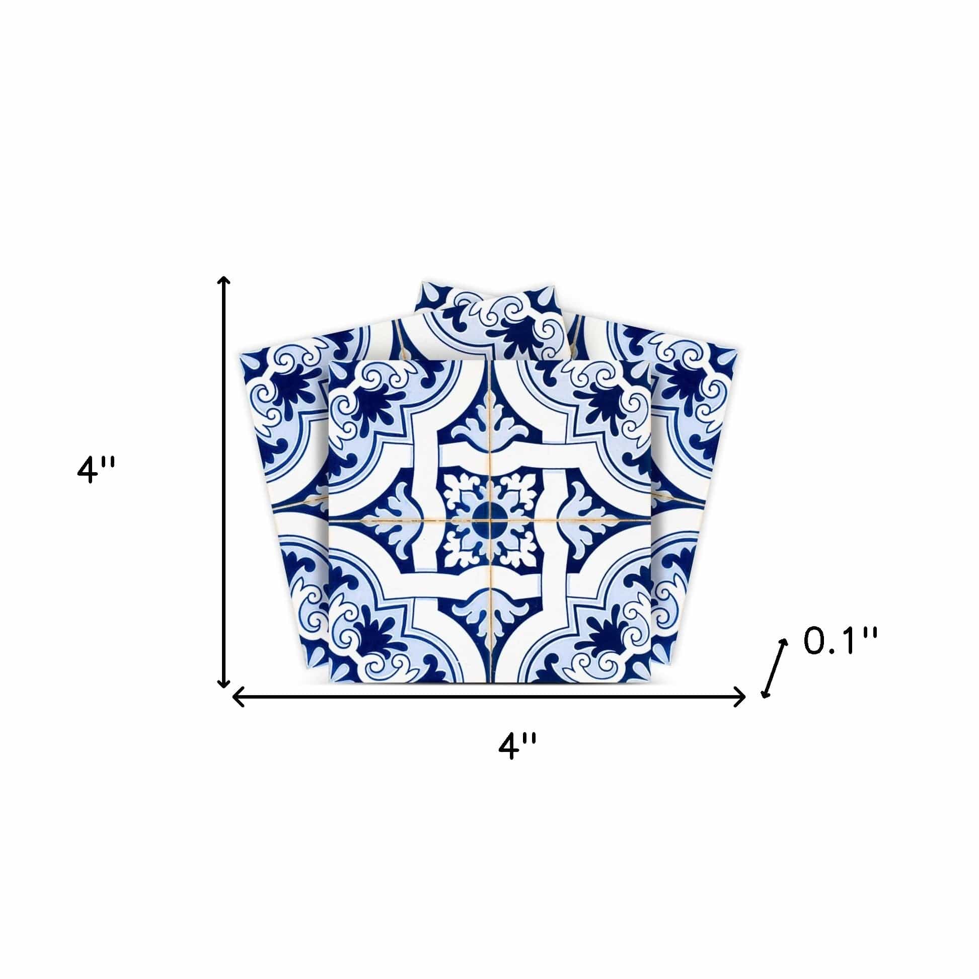 4" X 4" Blue Mia Gia Peel And Stick Removable Tiles - Homeroots - Flyclothing LLC