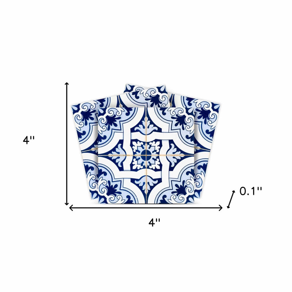 4" X 4" Blue Mia Gia Peel And Stick Removable Tiles - Homeroots
