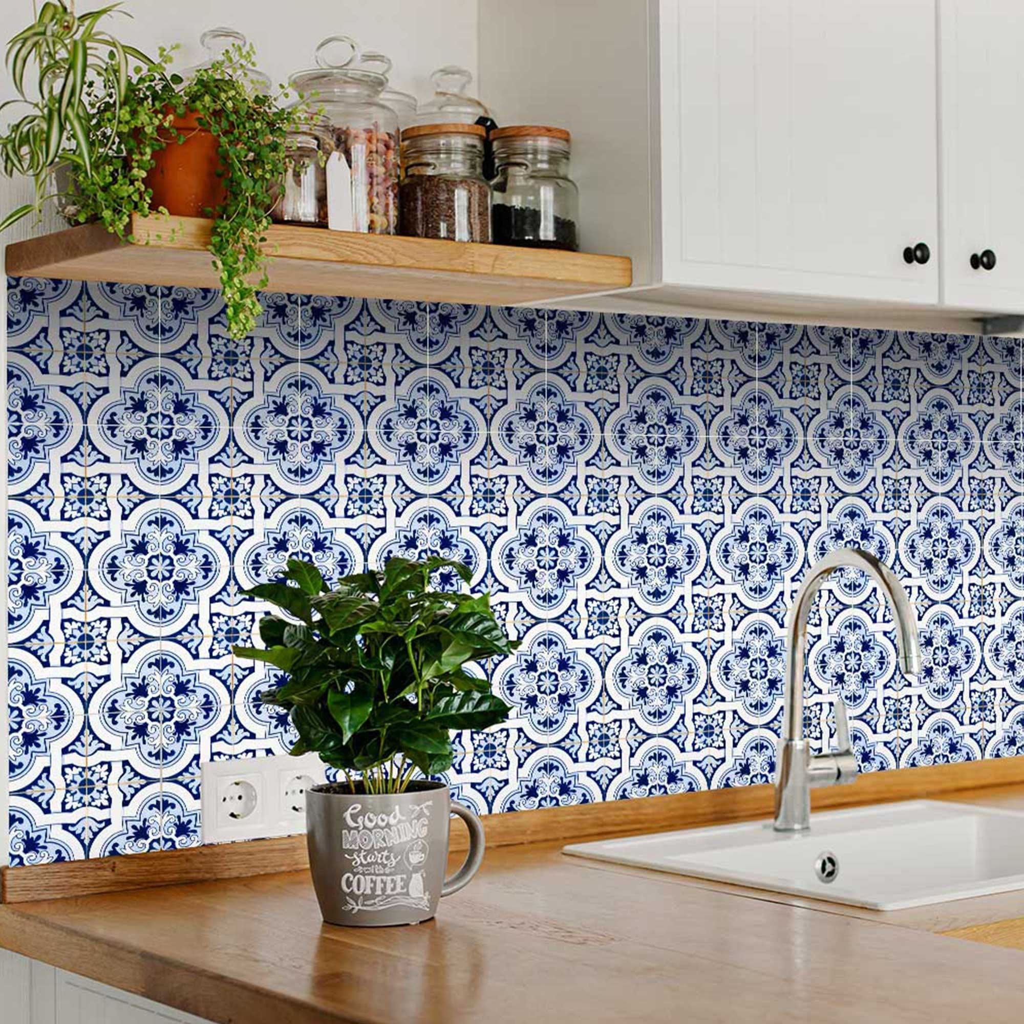 4" X 4" Blue Mia Gia Peel And Stick Removable Tiles - Homeroots - Flyclothing LLC