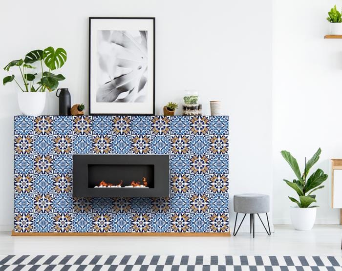 5" X 5" Blue White Golden Peel and Stick Tiles - Homeroots - Flyclothing LLC