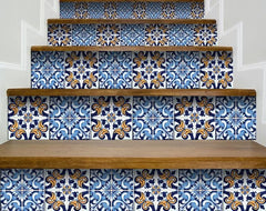 6" X 6" Blue White Golden Peel and Stick Tiles - Homeroots