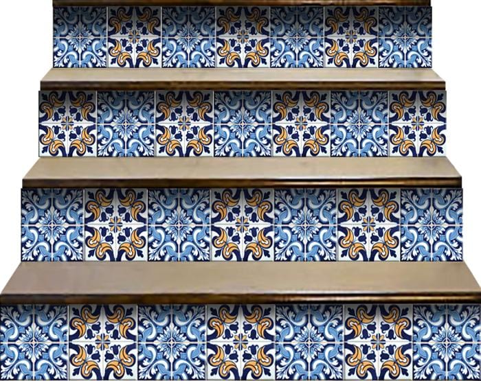 6" X 6" Blue White Golden Peel and Stick Tiles - Homeroots - Flyclothing LLC