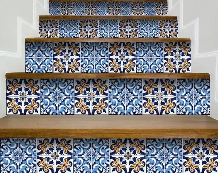 8" X 8" Blue White Golden Peel and Stick Tiles - Homeroots - Flyclothing LLC