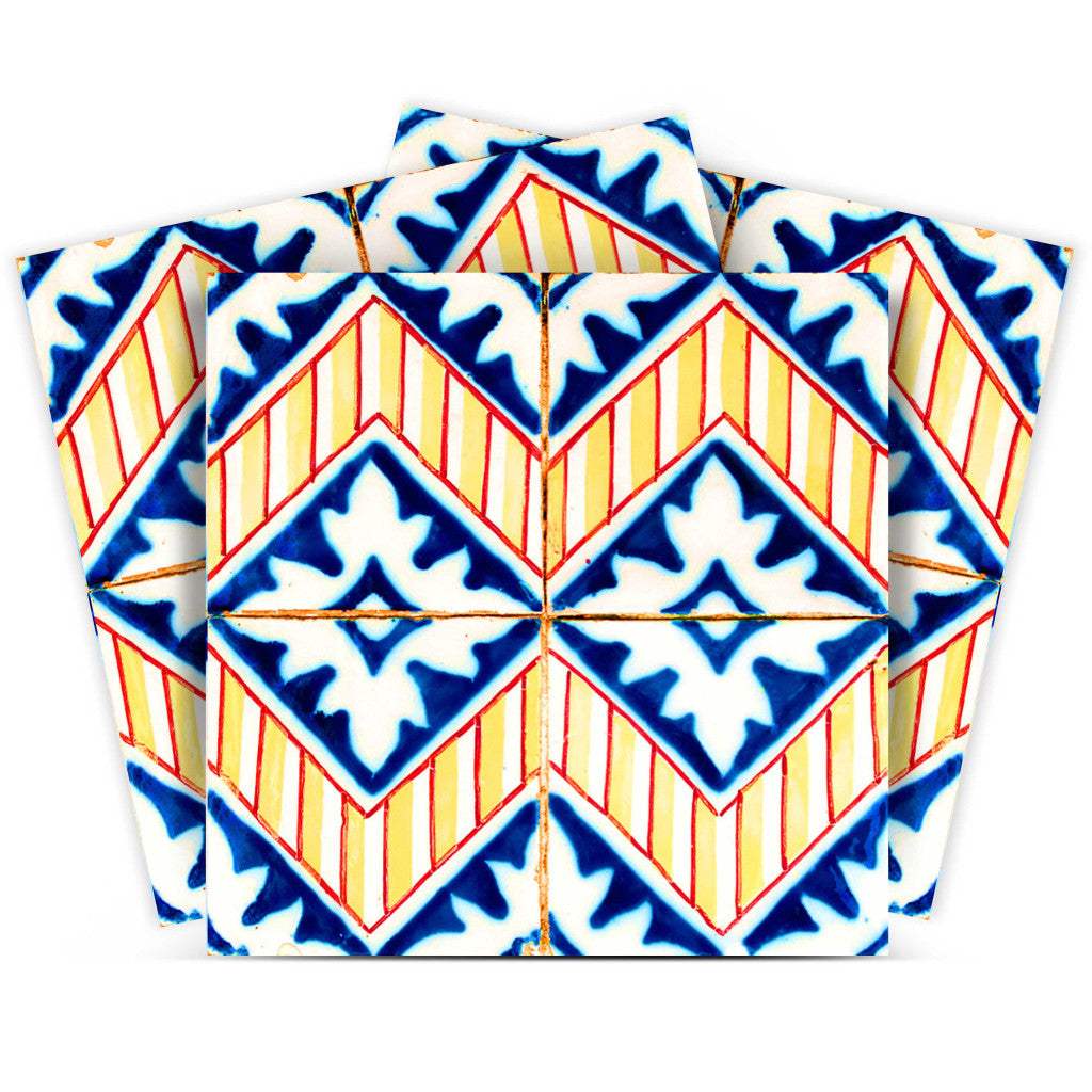 4" X 4" Blue Yellow Zig Peel And Stick Tiles - Homeroots - Flyclothing LLC