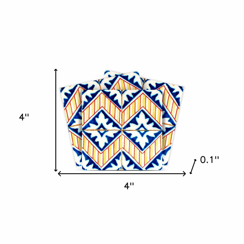 4" X 4" Blue Yellow Zig Peel And Stick Tiles - Homeroots - Flyclothing LLC