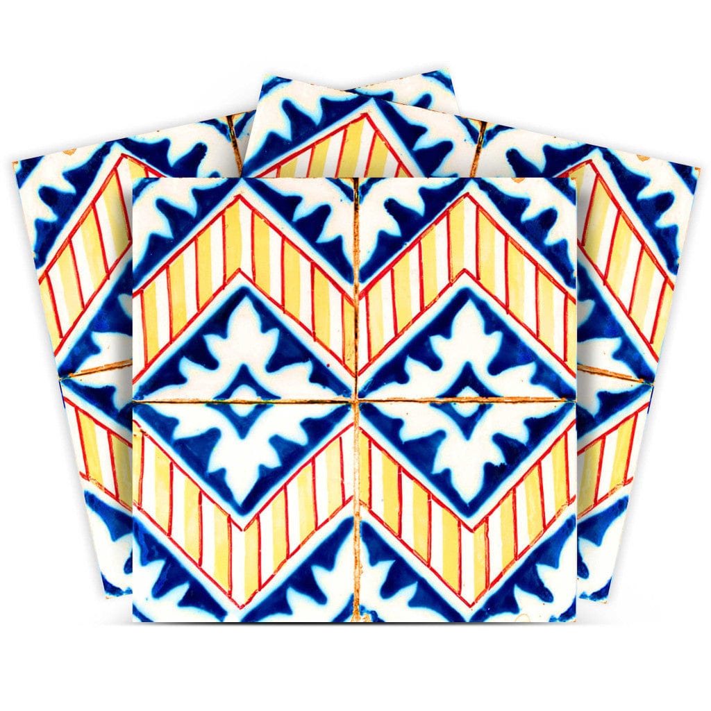 4" X 4" Blue Yellow Zig Peel And Stick Tiles - Homeroots - Flyclothing LLC