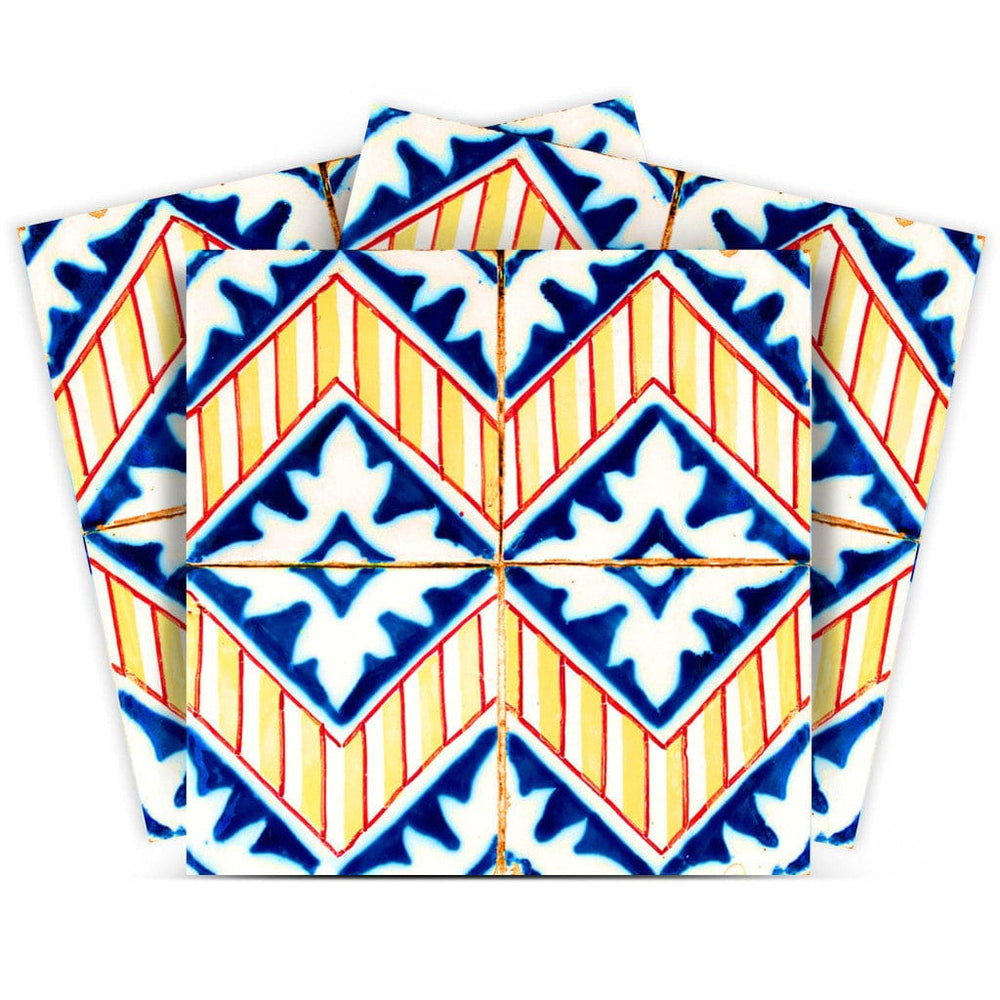 5" X 5" Blue Yellow Zig Peel and Stick Tiles - Homeroots - Flyclothing LLC