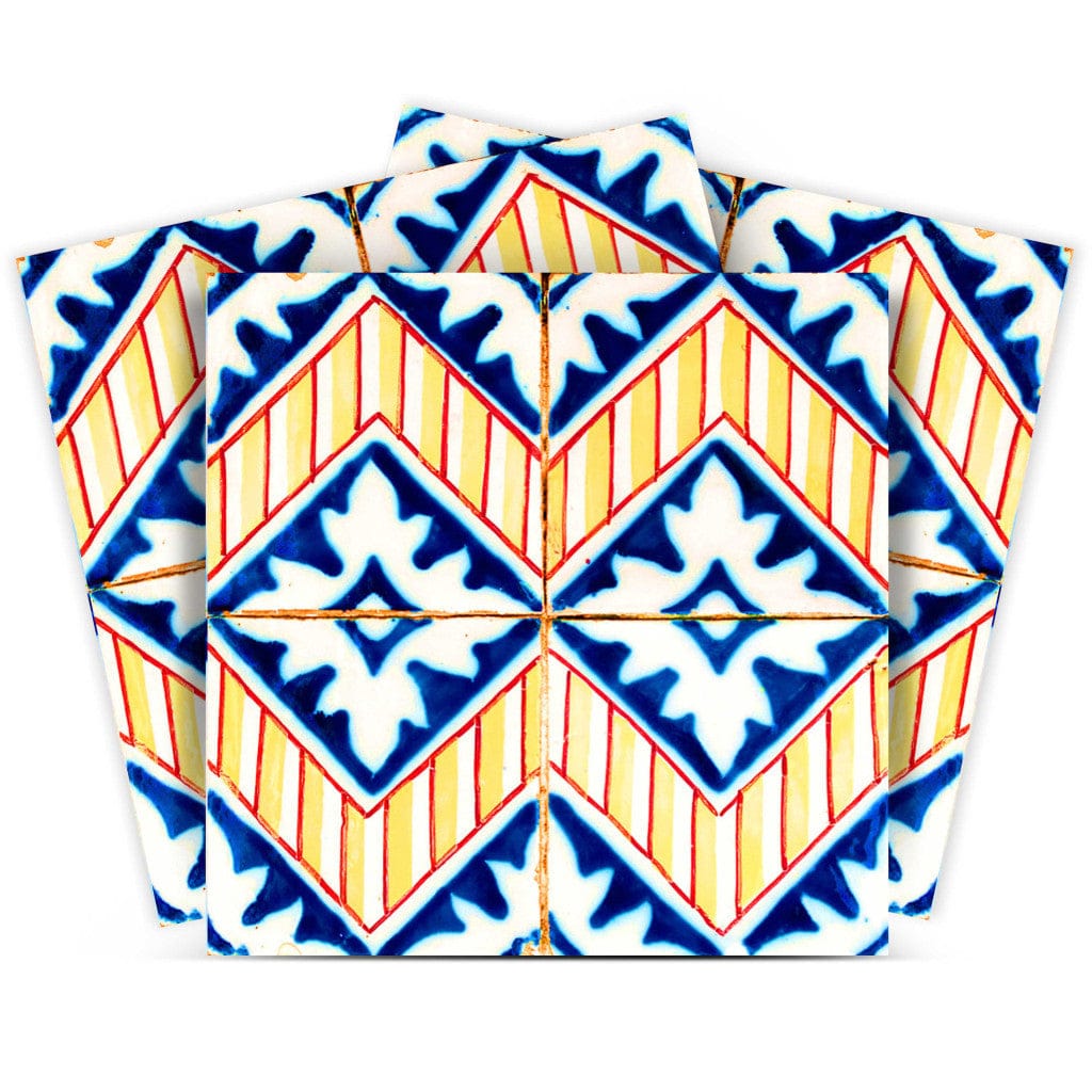 6" X 6" Blue Yellow Zig Peel and Stick Tiles - Homeroots