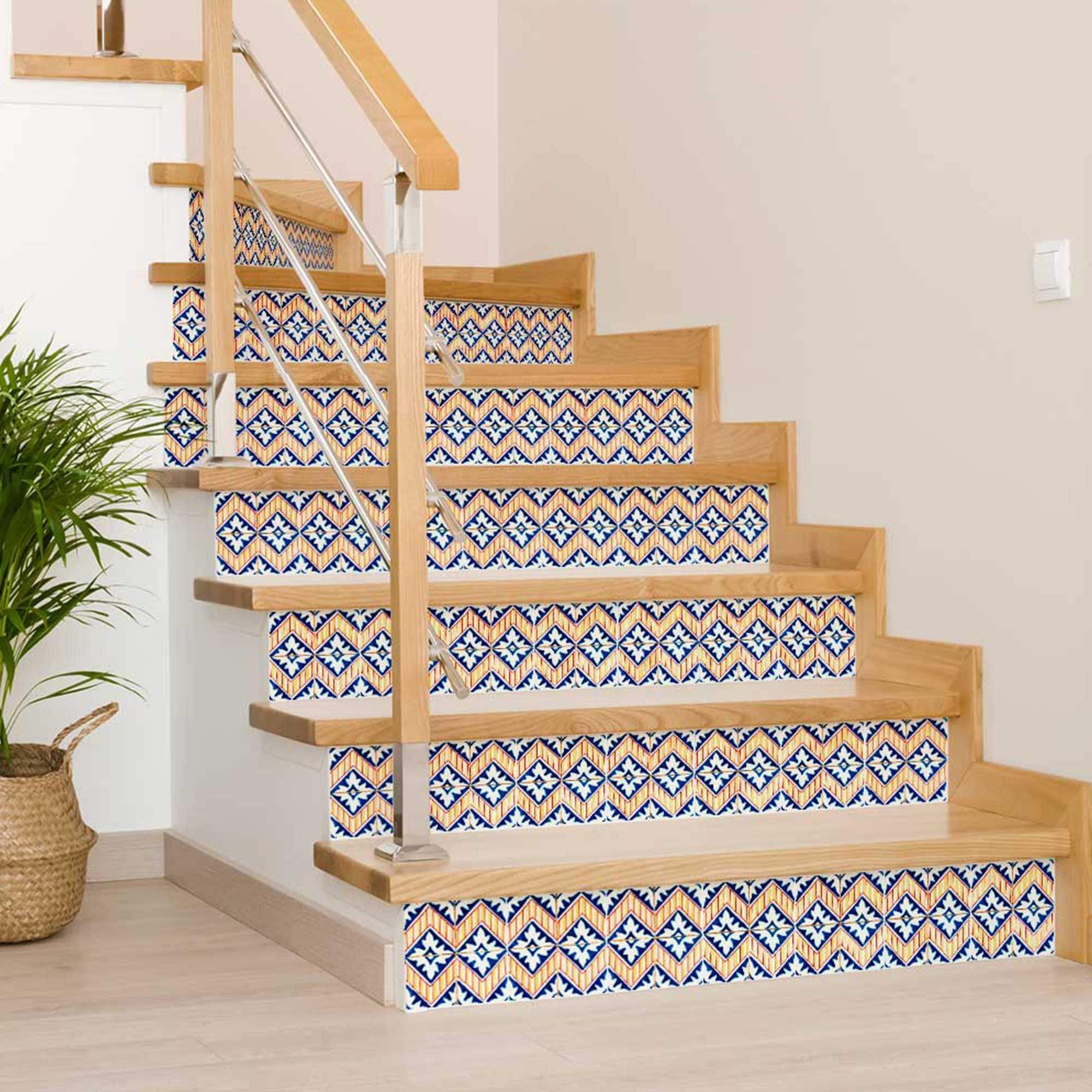6" X 6" Blue Yellow Zig Peel and Stick Tiles - Homeroots - Flyclothing LLC