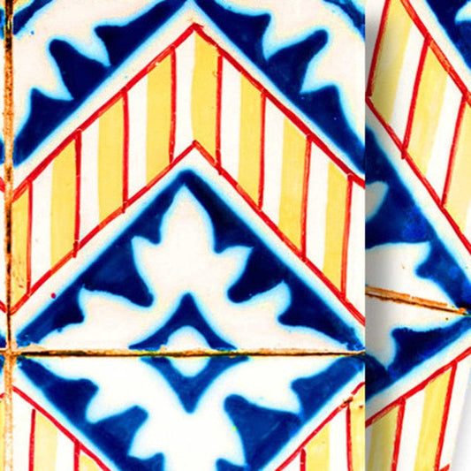 6" X 6" Blue Yellow Zig Peel and Stick Tiles - Homeroots