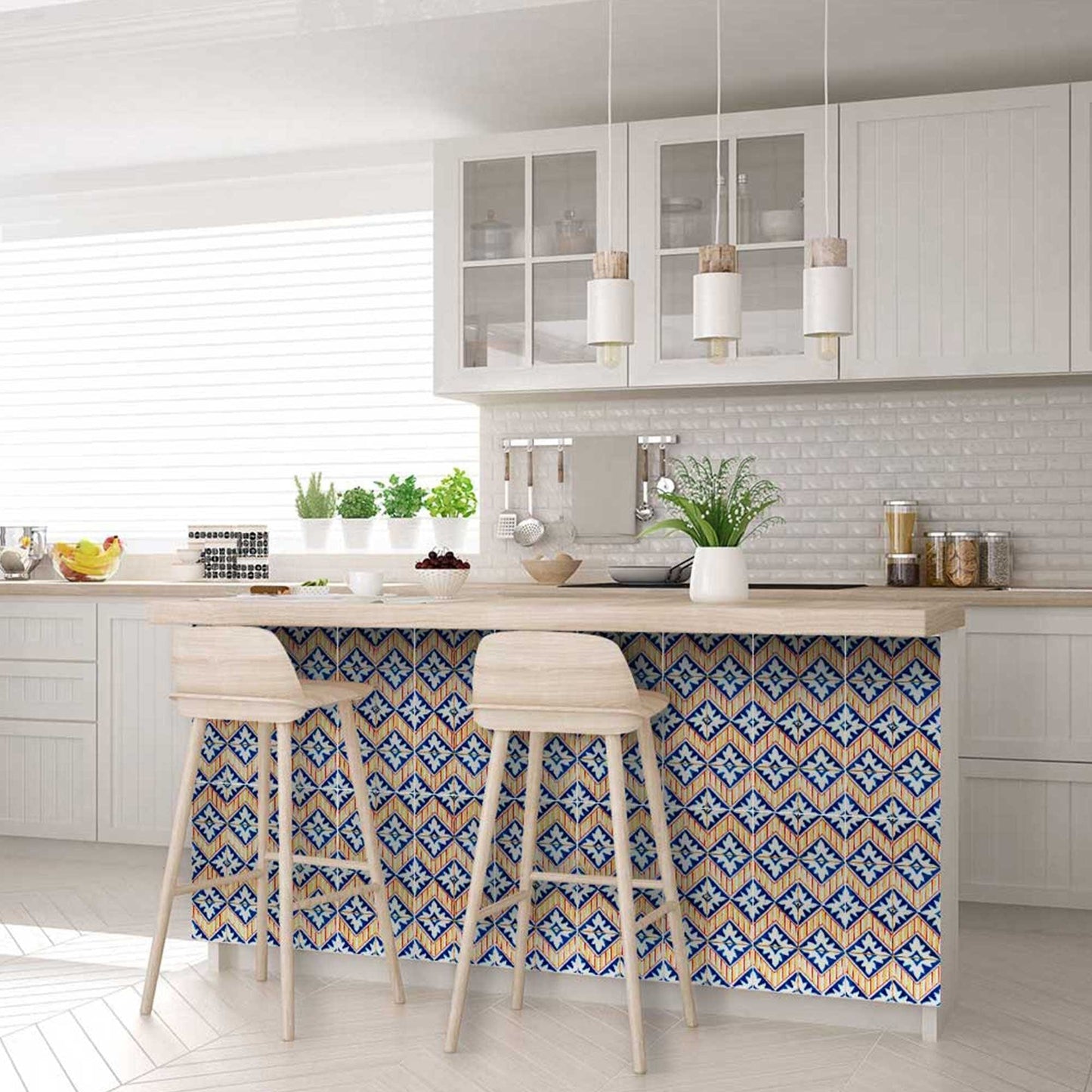 8" X 8" Blue Yellow Zig Peel and Stick Tiles - Homeroots - Flyclothing LLC