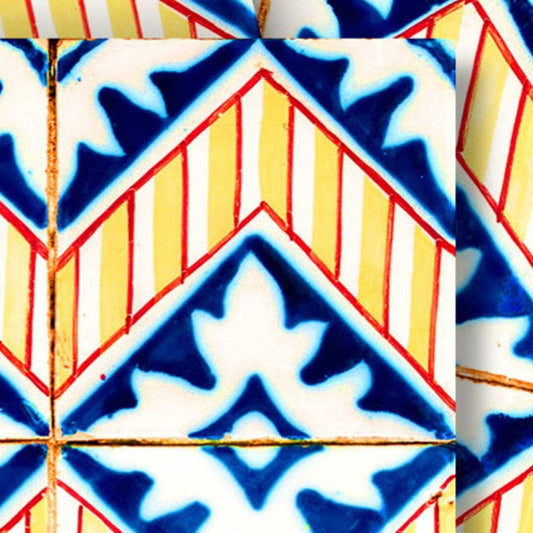 8" X 8" Blue Yellow Zig Peel and Stick Tiles - Homeroots