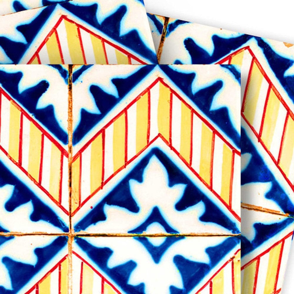 8" X 8" Blue Yellow Zig Peel and Stick Tiles - Homeroots - Flyclothing LLC