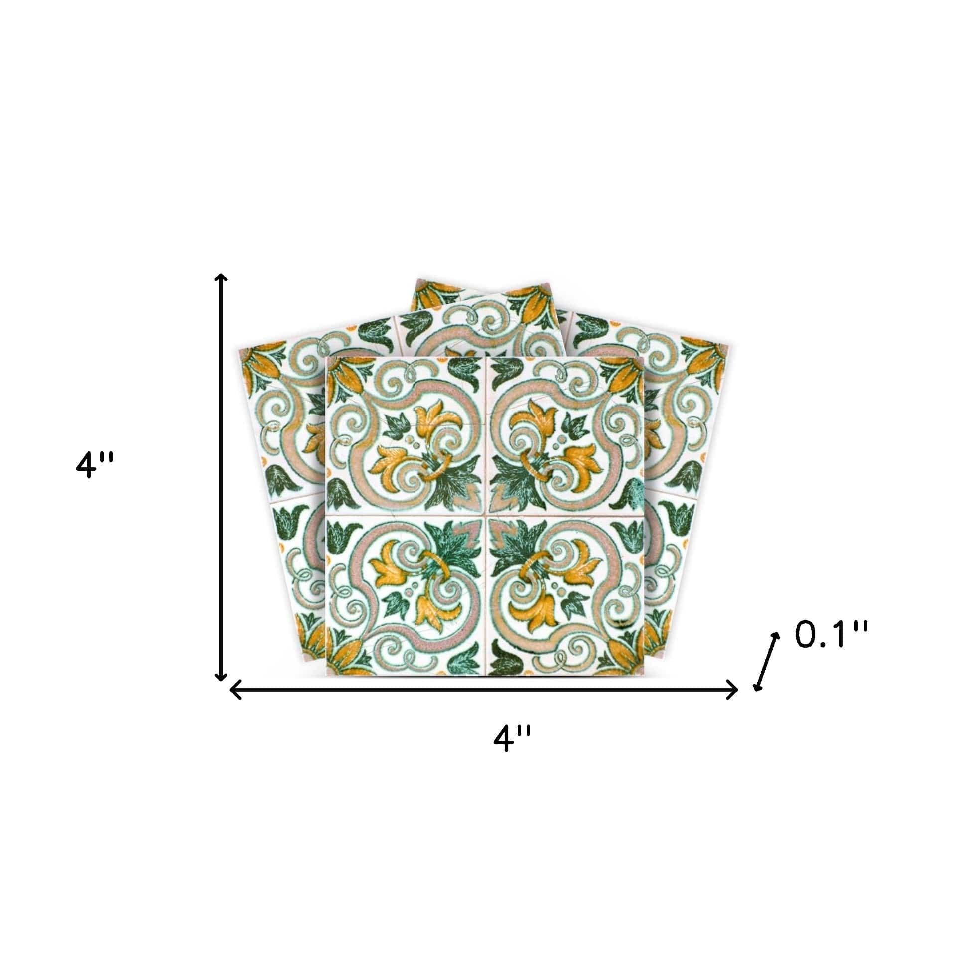 4" X 4" Green Yellow Melo Peel And Stick Tiles - Homeroots