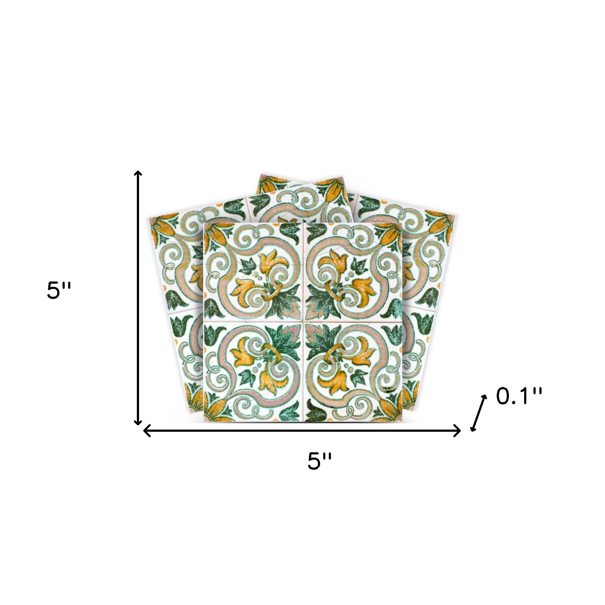 5" X 5" Green Yellow Melo Peel and Stick Tiles