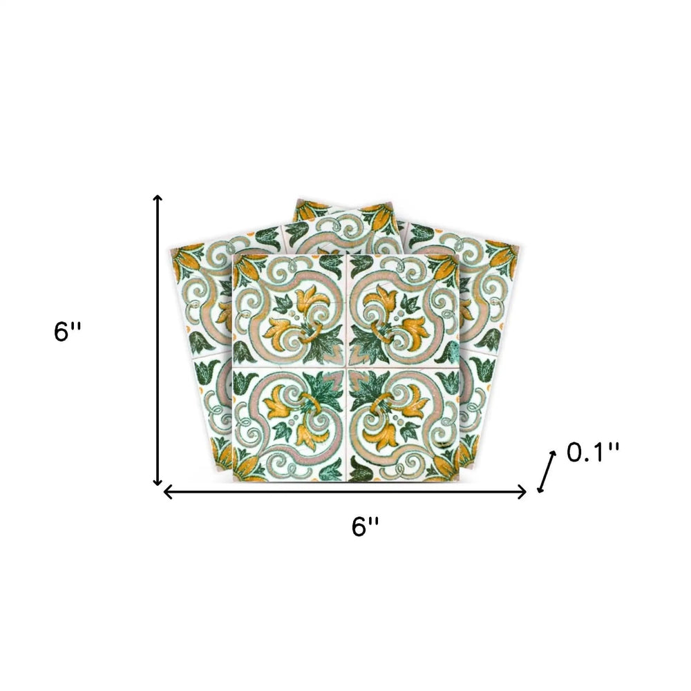 6" X 6" Green Yellow Melo Peel and Stick Tiles - Homeroots - Flyclothing LLC