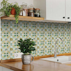 6" X 6" Green Yellow Melo Peel and Stick Tiles - Homeroots
