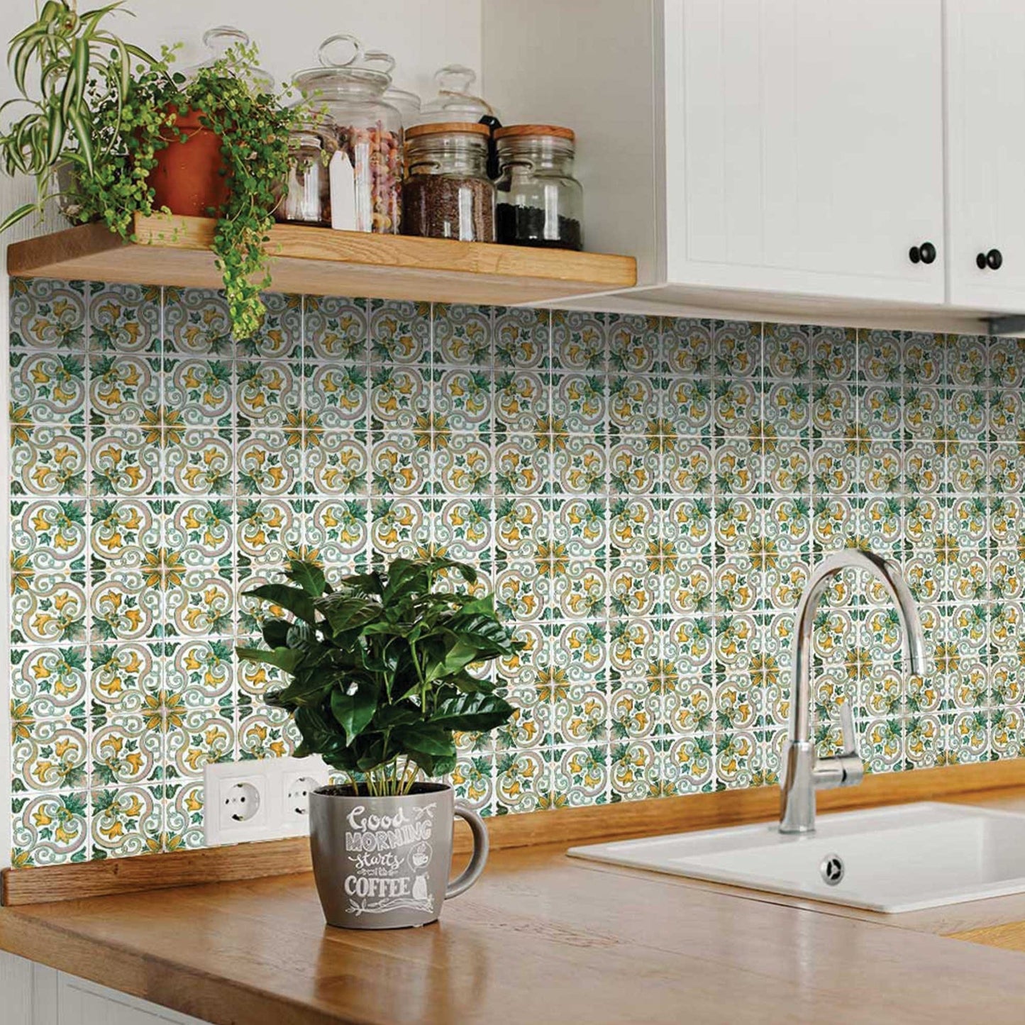 8" X 8" Green Yellow Melo Peel and Stick Tiles - Homeroots - Flyclothing LLC