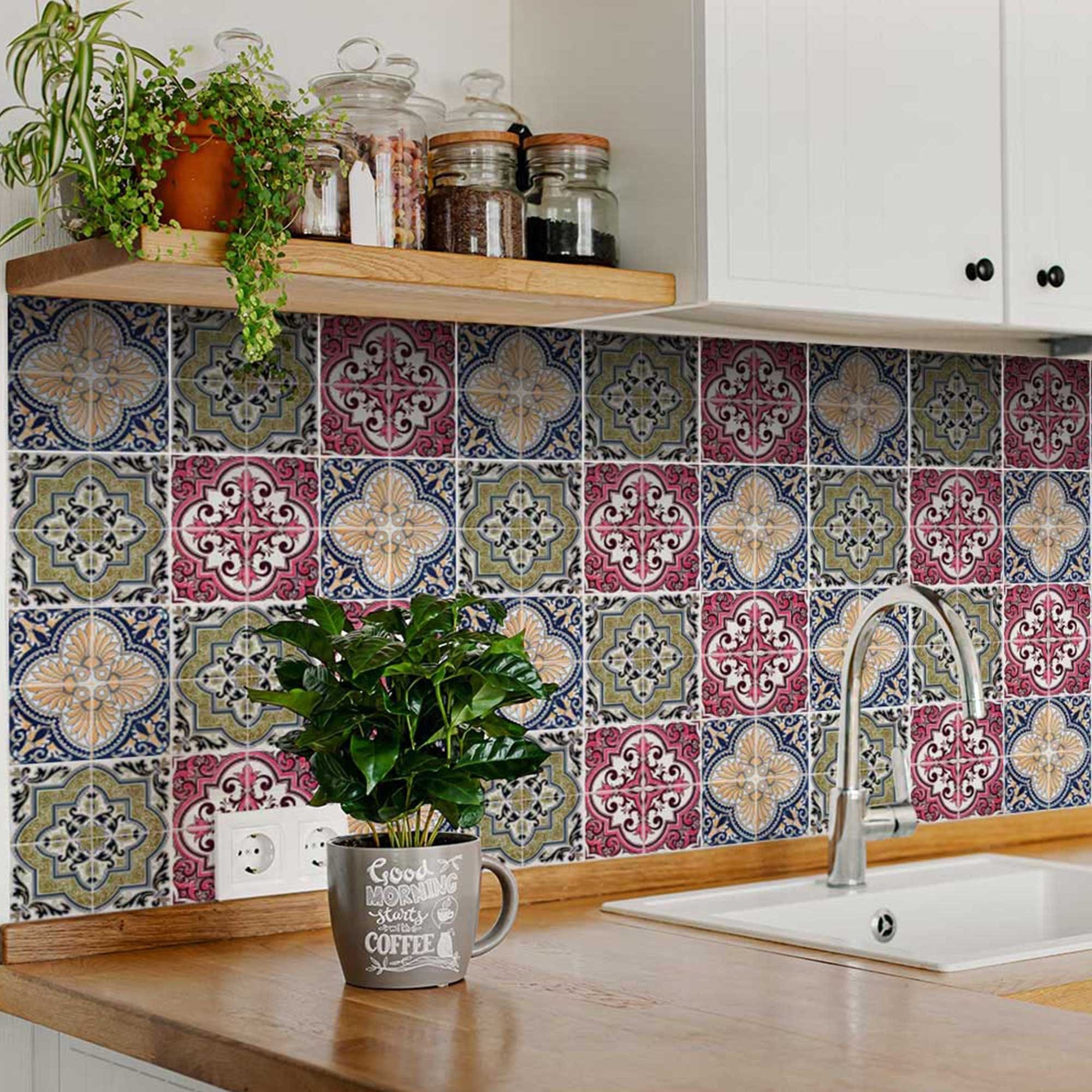 8" X 8" Vintage Multi Removable Peel and Stick Tiles - Homeroots