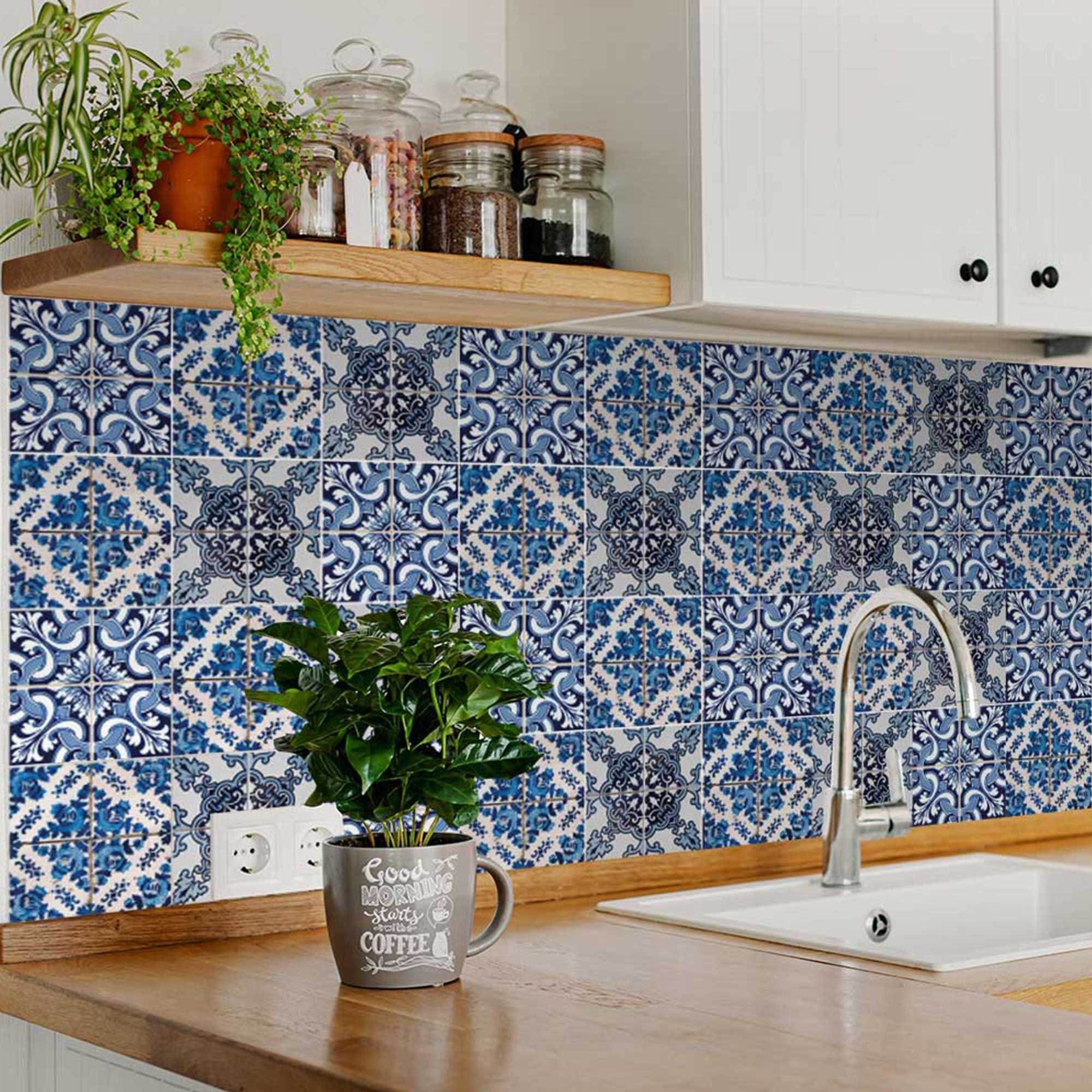 7" X 7" Blue Multi Mosaic Peel and Stick Tiles - Homeroots