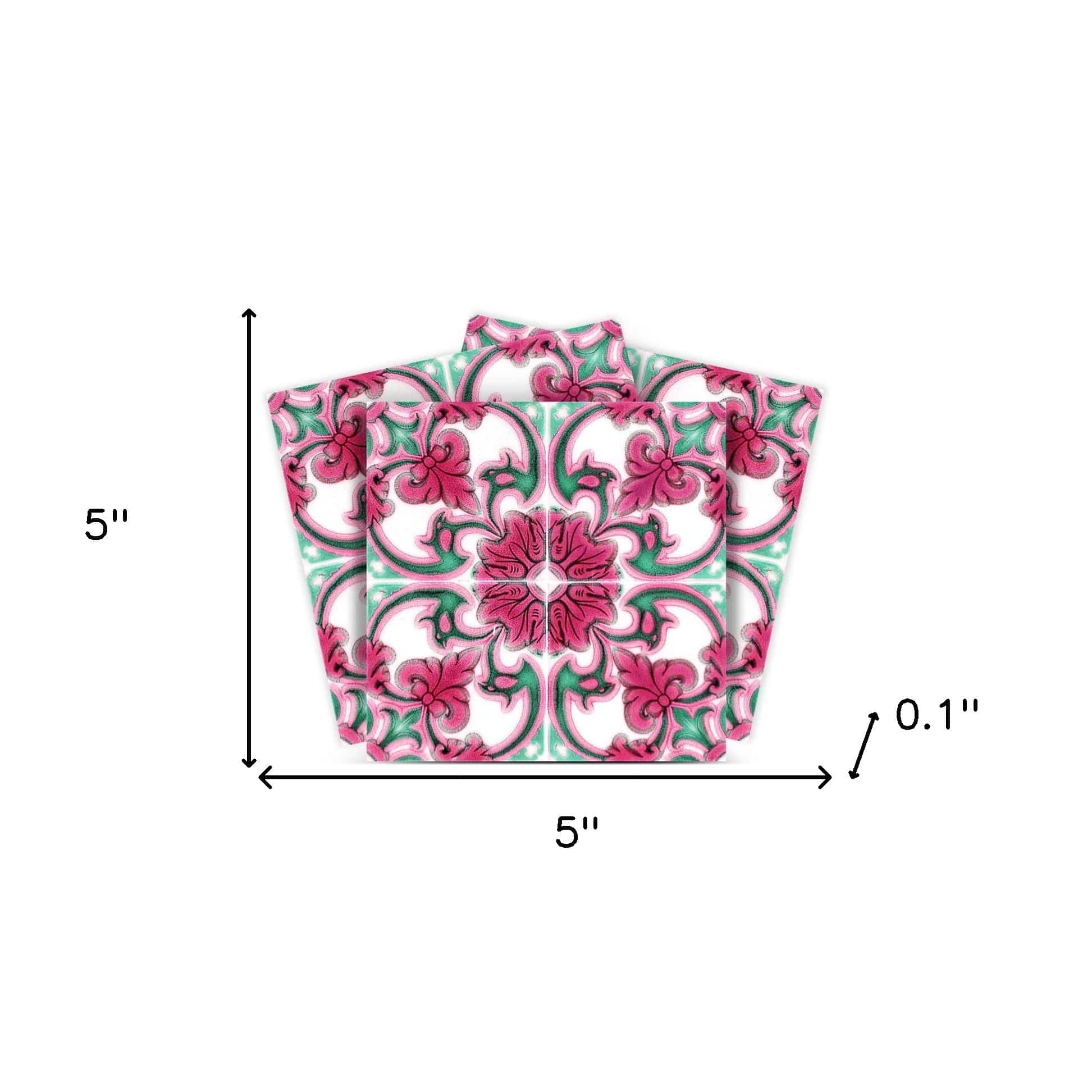 5" X 5" Rosa Pink Lea Removable Peel and Stick Tiles - Homeroots - Flyclothing LLC