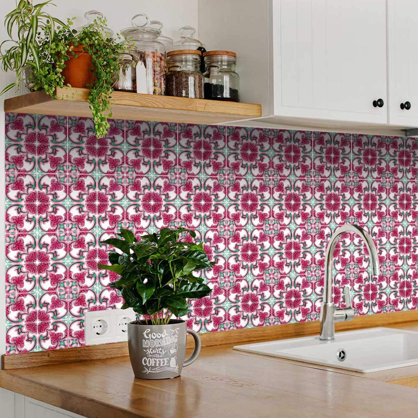 8" X 8" Rosa Pink Lea Removable Peel and Stick Tiles - Homeroots - Flyclothing LLC