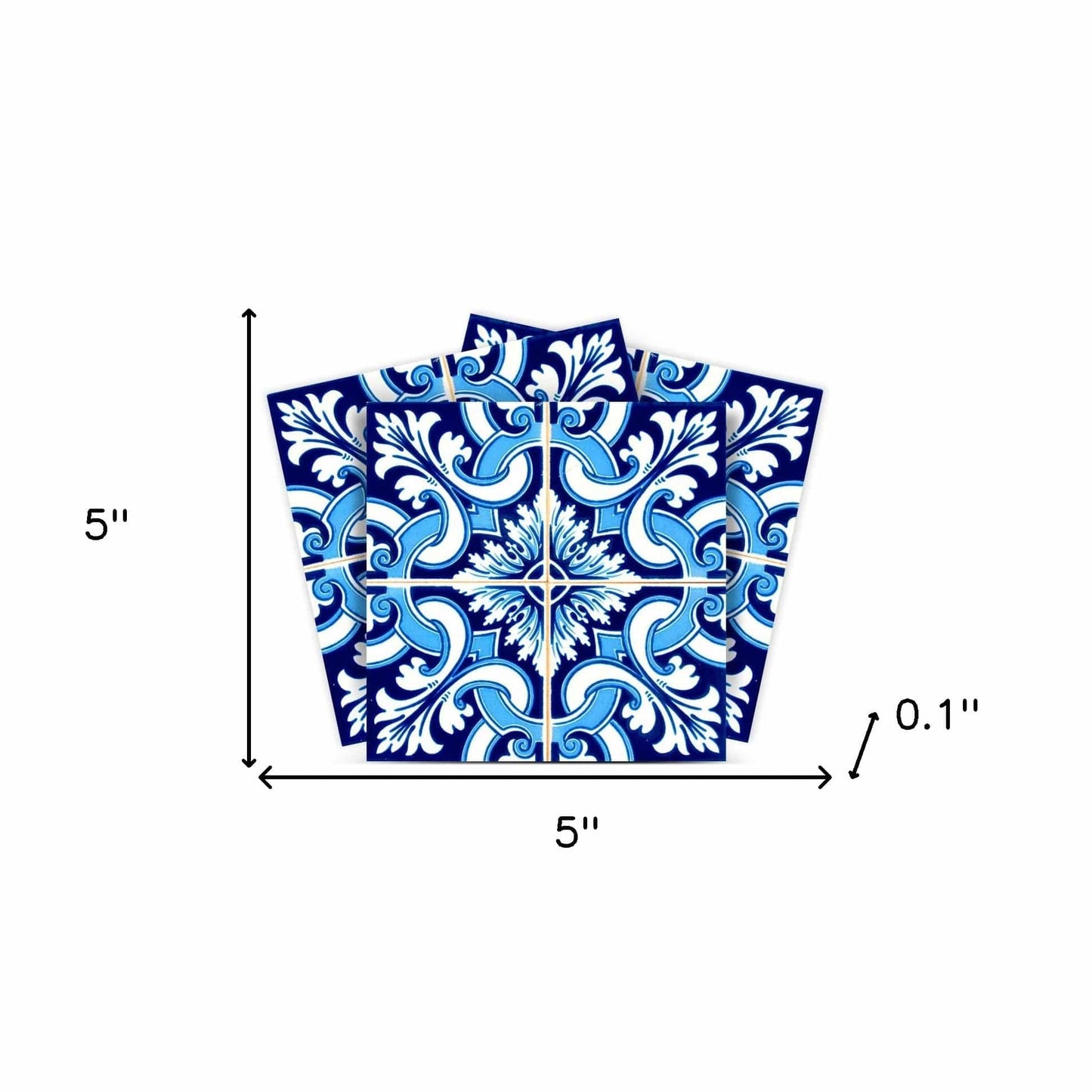 5" X 5" Blue Bali Removable Peel and Stick Tiles - Homeroots - Flyclothing LLC