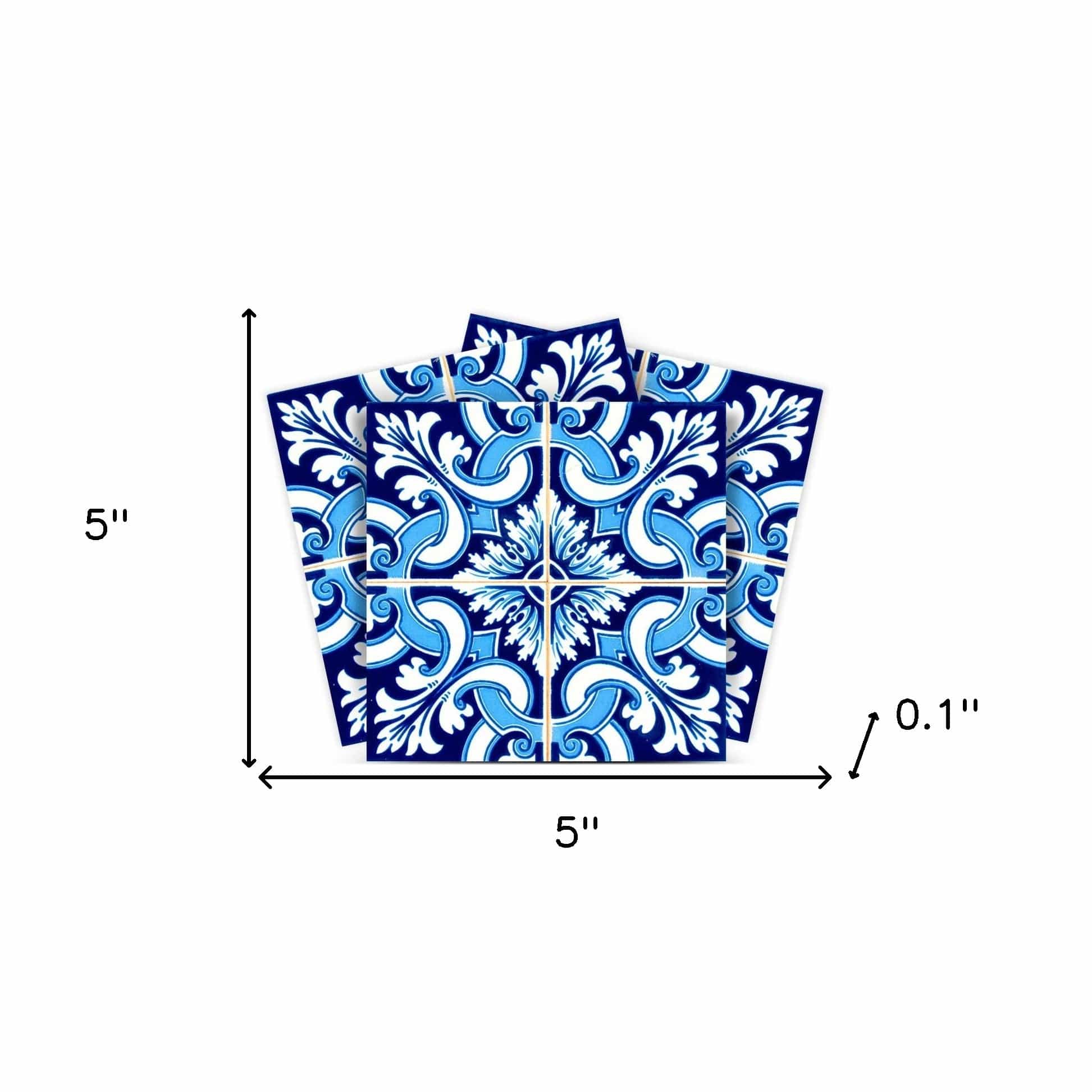 5" X 5" Blue Bali Removable Peel and Stick Tiles - Homeroots - Flyclothing LLC