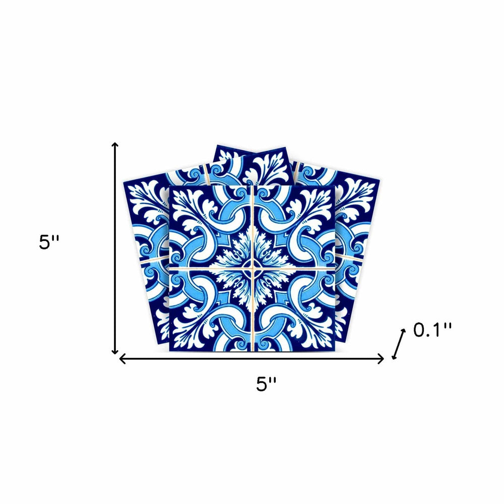 5" X 5" Blue Bali Removable Peel and Stick Tiles - Homeroots - Flyclothing LLC