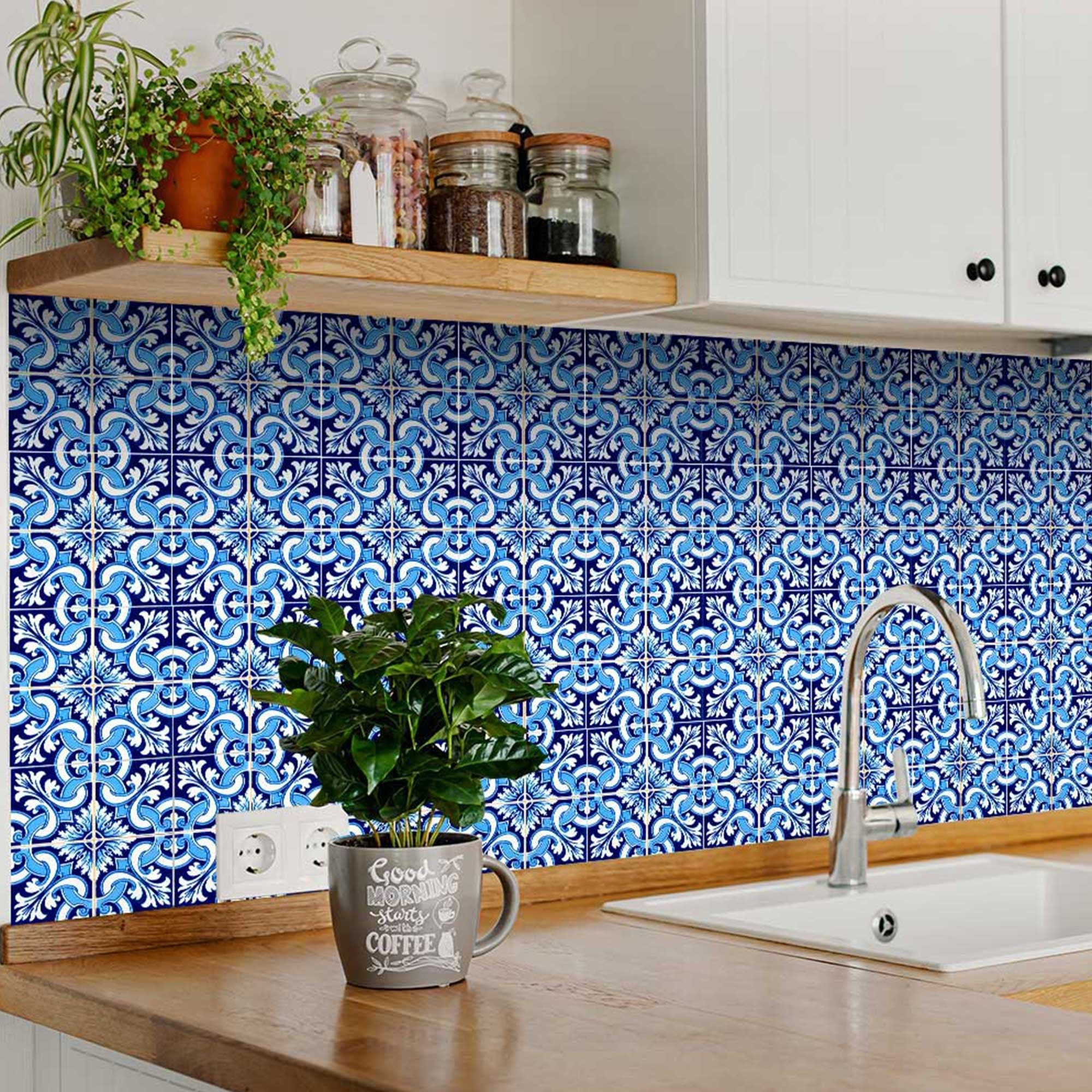 7" X 7" Blue Bali Removable Peel and Stick Tiles - Homeroots - Flyclothing LLC