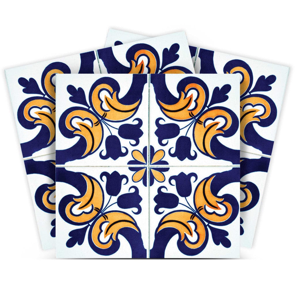 6" X 6" Blue Mikos Removable Peel and Stick Tiles - Homeroots