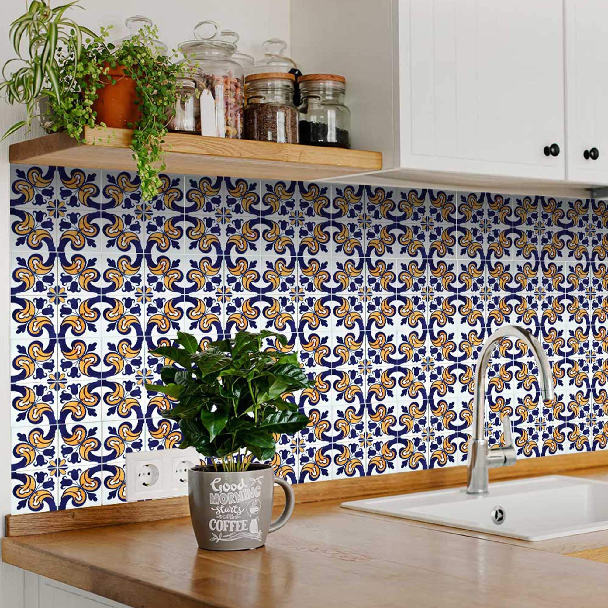 8" X 8" Blue Mikos Removable Peel and Stick Tiles - Homeroots - Flyclothing LLC