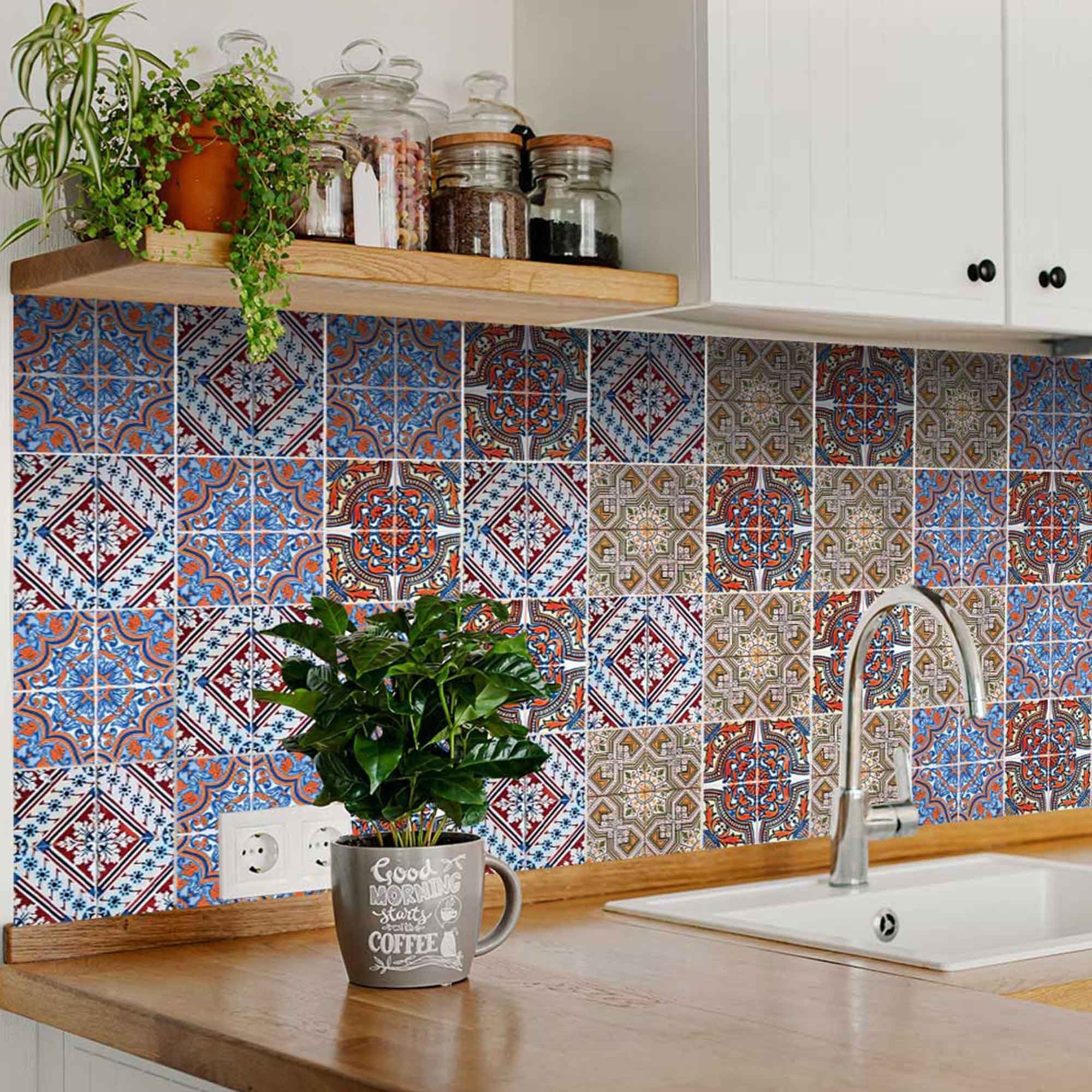 4" X 4" Blue Warm Tones Mosaic Peel And Stick Tiles - Homeroots - Flyclothing LLC