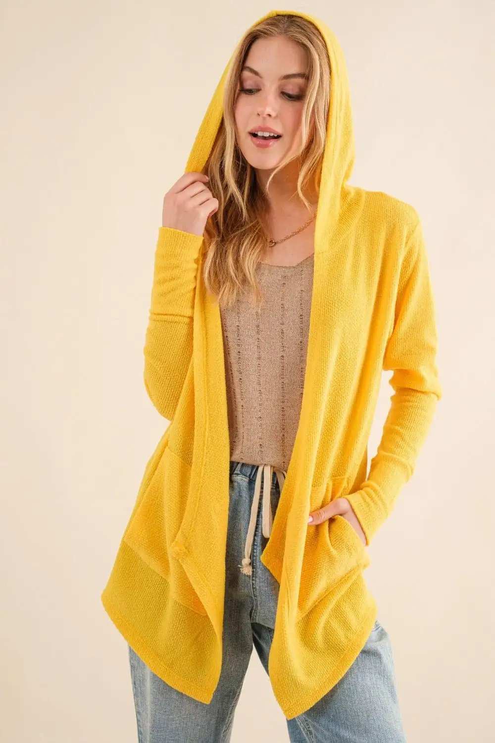 And The Why Full Size Thermal Hooded Open Front Cardigan with Pockets - Trendsi - Flyclothing LLC