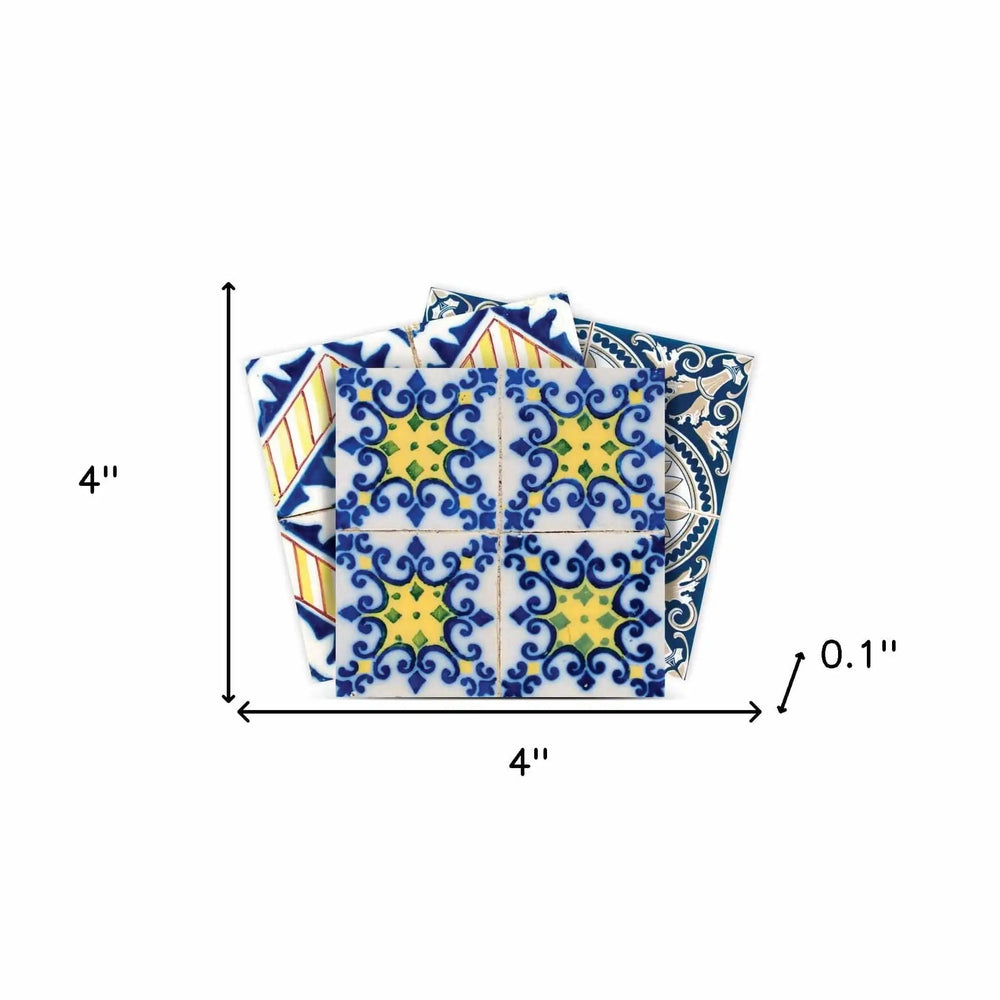 4" X 4" Blue Yellow Julia Peel And Stick Tiles - Homeroots - Flyclothing LLC