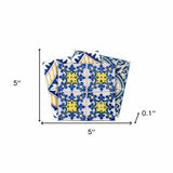 5" X 5" Blue Yellow Julia Peel and Stick Tiles - Homeroots - Flyclothing LLC