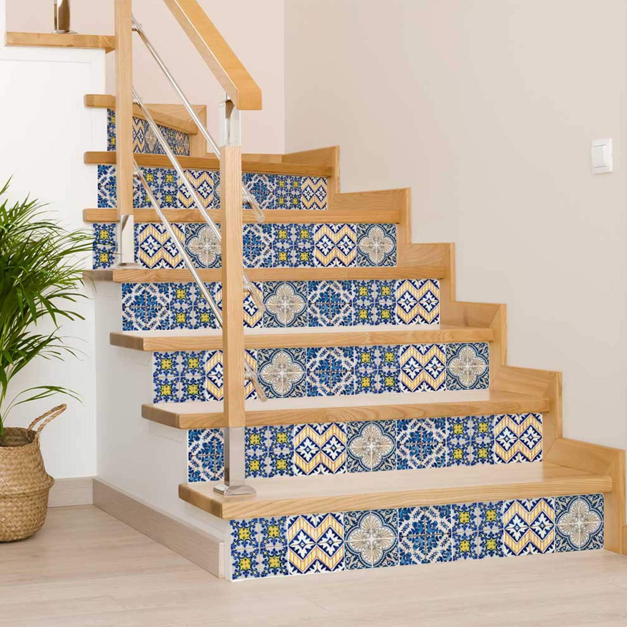 8" X 8" Blue Yellow Julia Peel and Stick Tiles - Homeroots - Flyclothing LLC