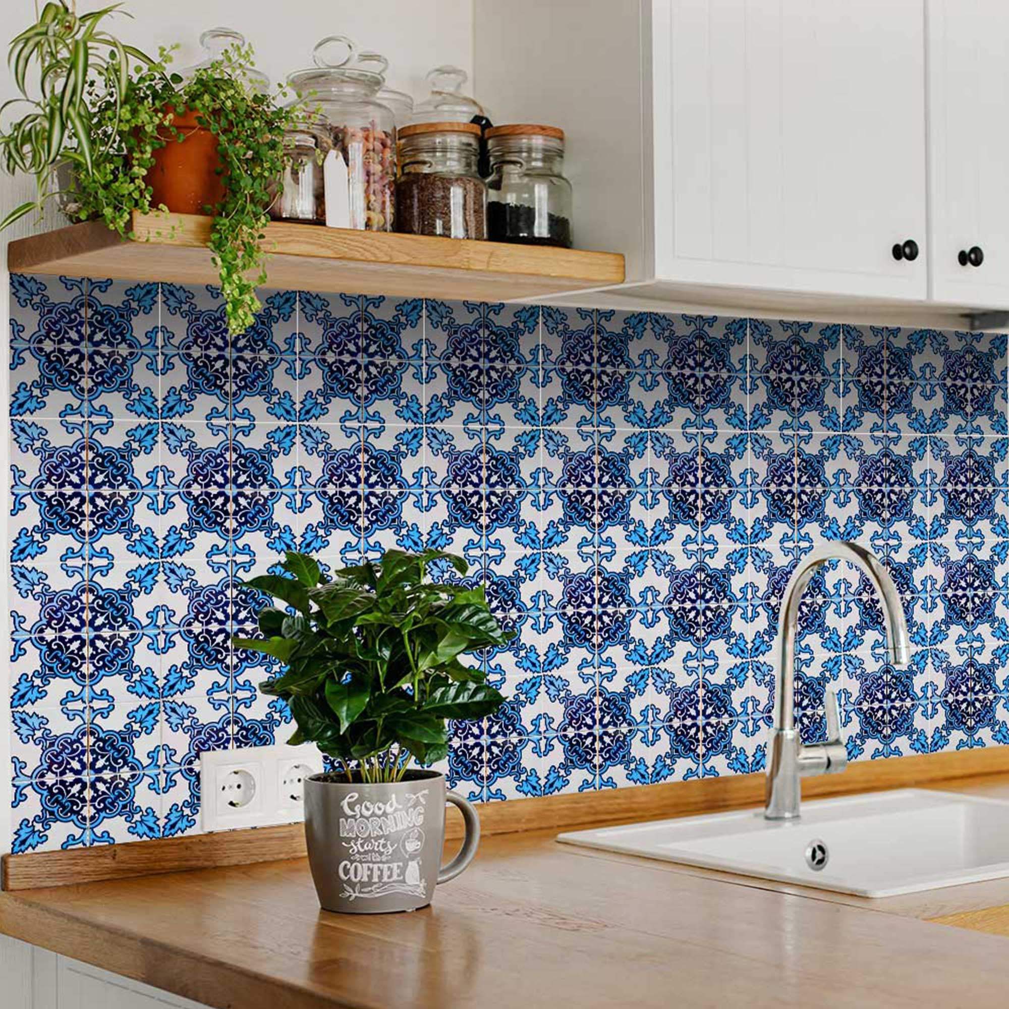 7" X 7" Blue Nelly Removable Peel and Stick Tiles - Homeroots - Flyclothing LLC