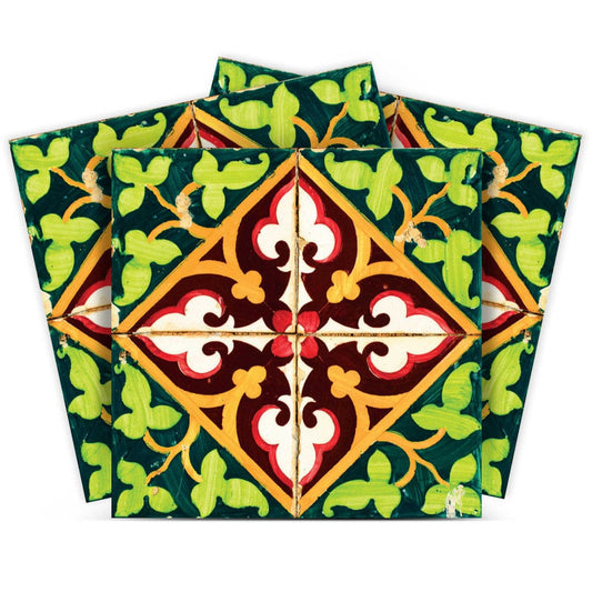 6" X 6" Green Leva Removable Peel and Stick Tiles - Homeroots