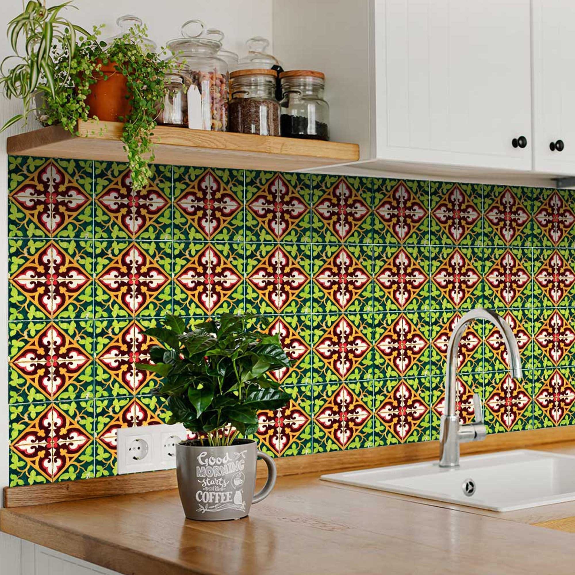 6" X 6" Green Leva Removable Peel and Stick Tiles - Homeroots