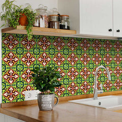 6" X 6" Green Leva Removable Peel and Stick Tiles - Homeroots